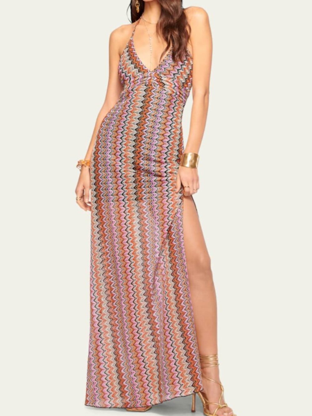 Ramy Brook Daphne Zigzag Halter Maxi Dress - Size: 4